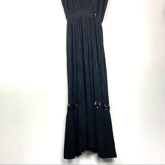 Vintage Black Maxi Dress Sequins Drop Waist - Picture 7 of 10